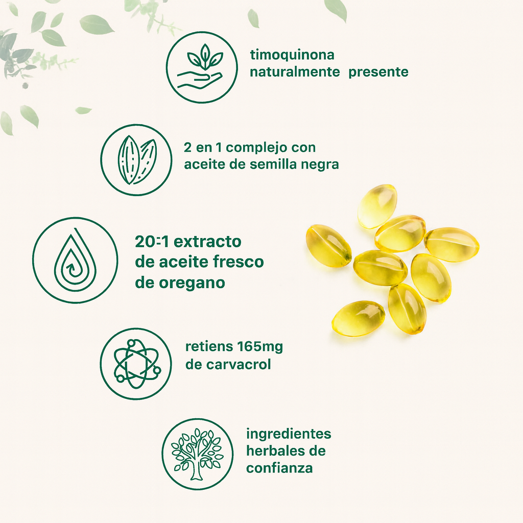CAPSULAS BLANDAS PARA EL SISTEMA INMUNOLOGICO DE OREGANO + SEMILLAS NEGRAS