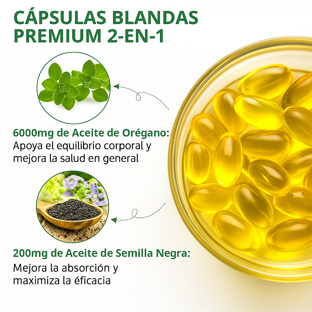 CAPSULAS BLANDAS PARA EL SISTEMA INMUNOLOGICO DE OREGANO + SEMILLAS NEGRAS