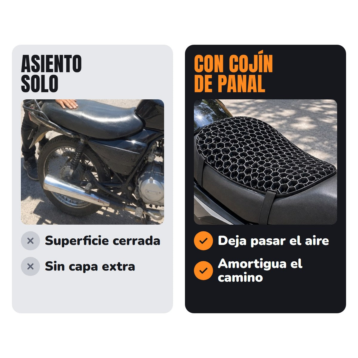 Asiento solo contra asiento con cojín de panal