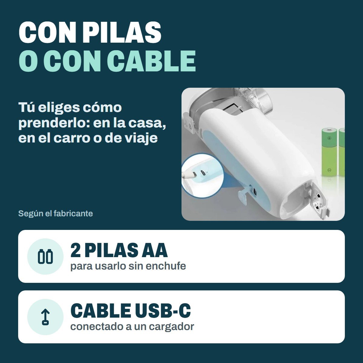 Funciona con 2 pilas AA o con cable USB-C, según el fabricante